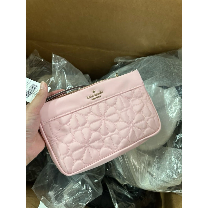 ORIG & IMPORTED KS Spade Flower Quilted Fabric Convertible Wristlet Shoulder Mini Bag Black Pink