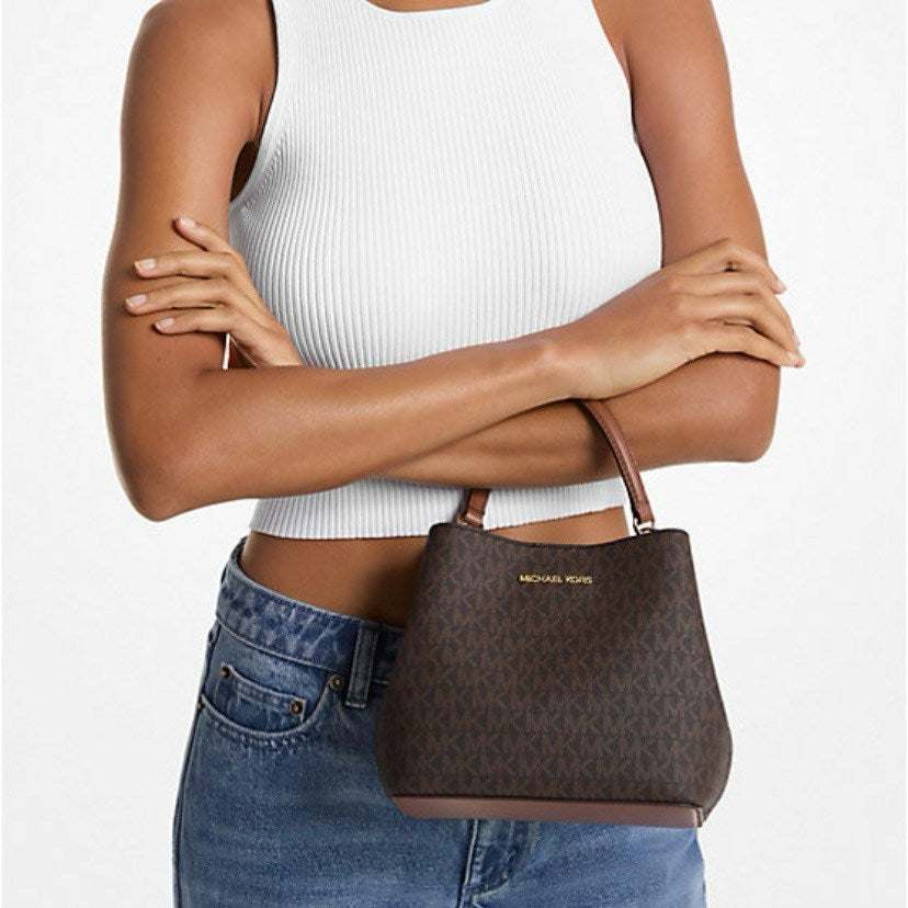 ORIG & IMPORTED MK Pratt Small Signature Logo Shoulder Bag Black Brown