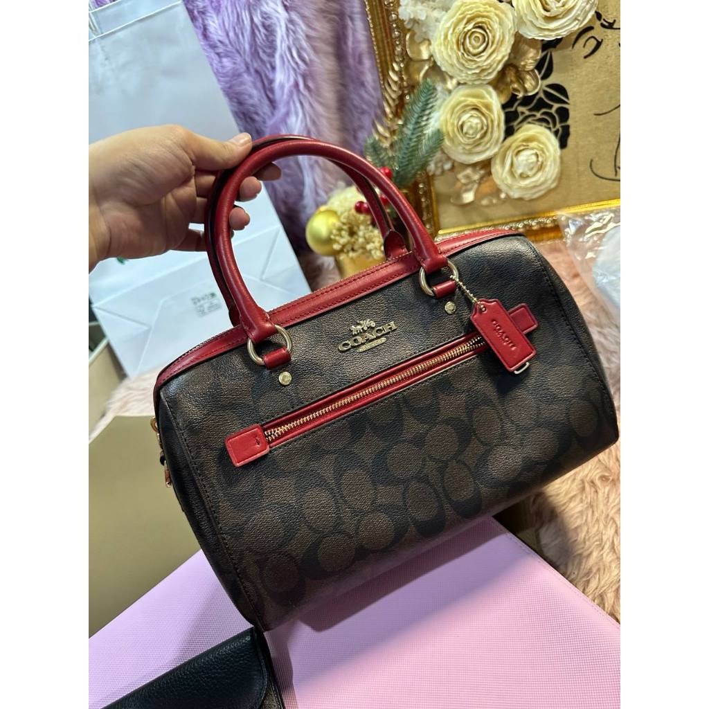 ORIG Preloved CCH Rowan Satchel In Signature Canvas Brown/Red Bag