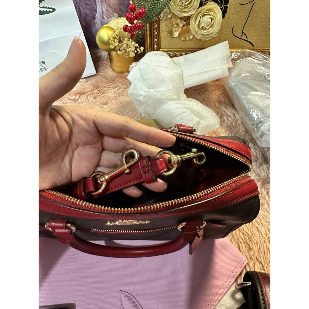ORIG Preloved CCH Rowan Satchel In Signature Canvas Brown/Red Bag