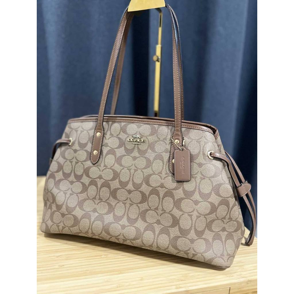ORIG Preloved CCH Drawstring Carryall Large Tote Satchel Bag Khaki Brown
