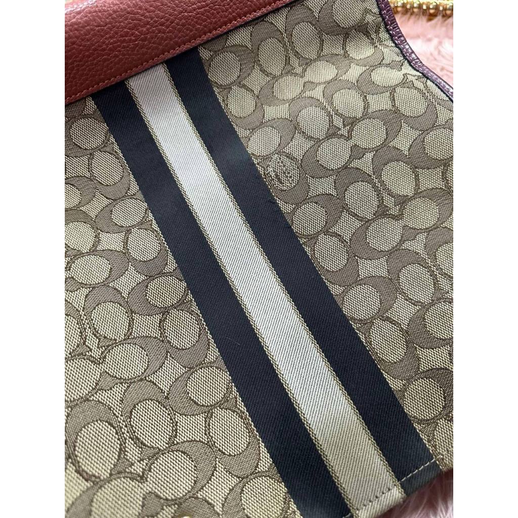 ORIG Preloved CCH Dempsey Tote Bag In Signature Jacquard Brown/Orange