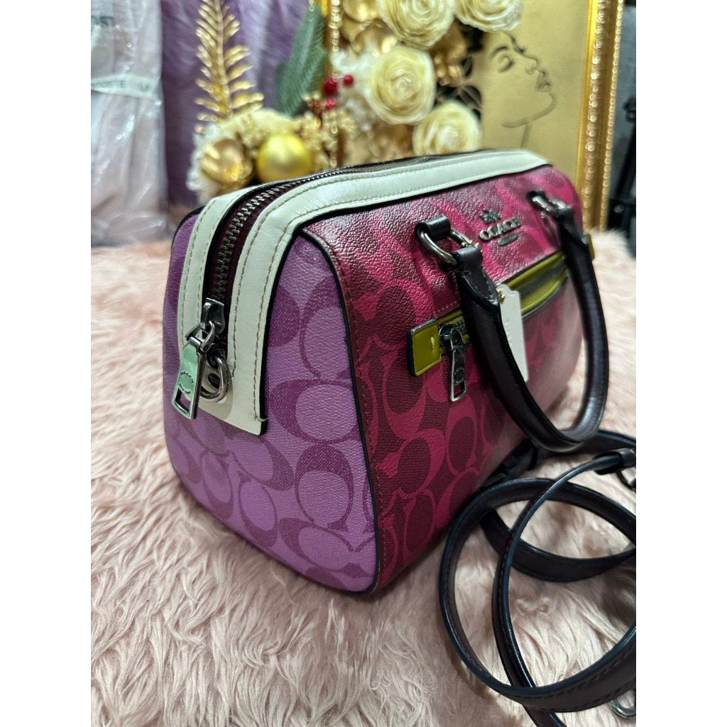 ORIG Preloved CCH Rowan Satchel Bag In Blocked Signature Canvas Pink Purple