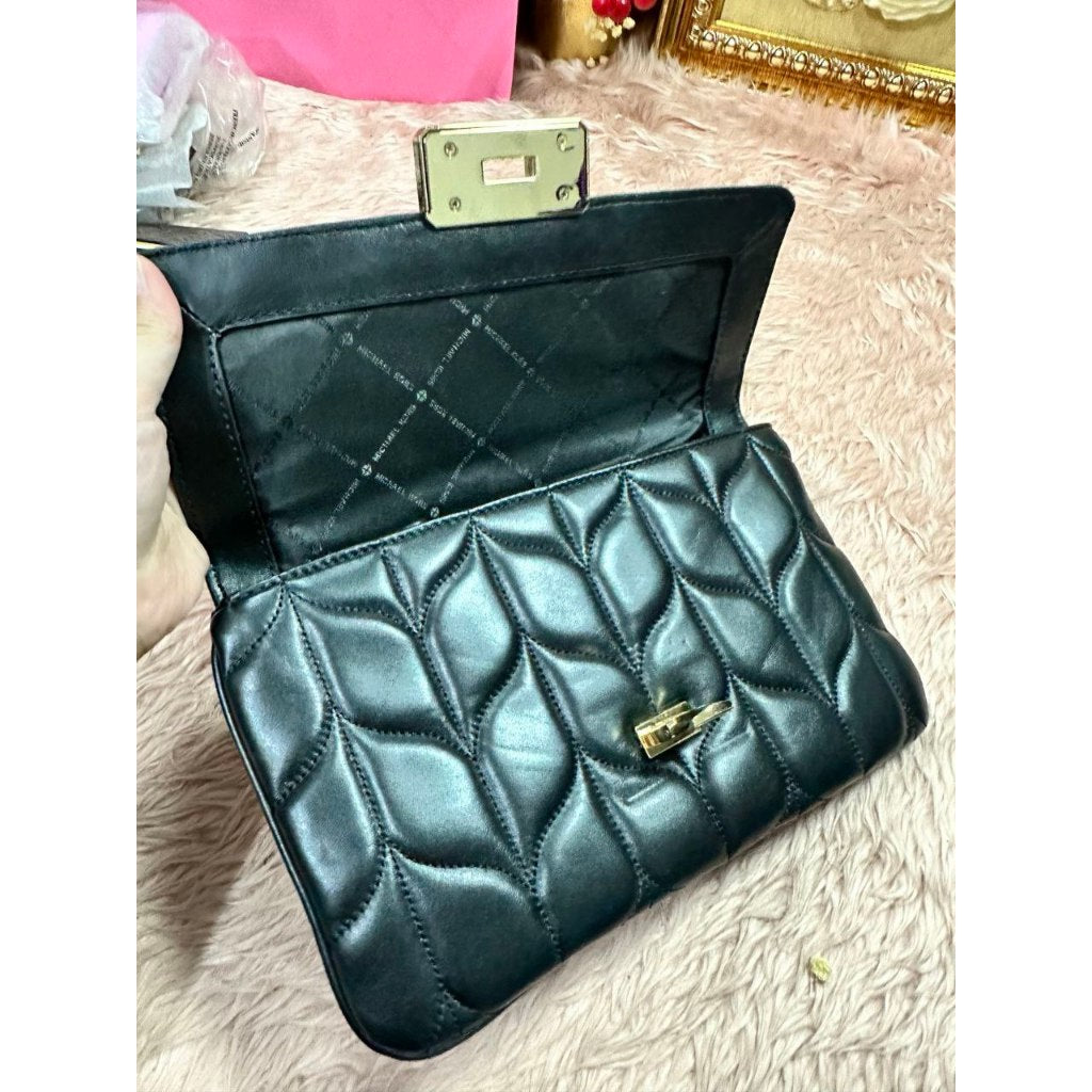 ORIG Preloved MK Peyton Clutch Large Quilted Clutch Shoulder Bag Black