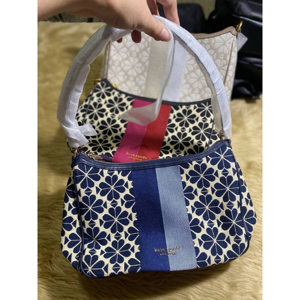 Retail KS Spade Flower Jacquard Stripe Sam Small Shoulder Bag - Blue
