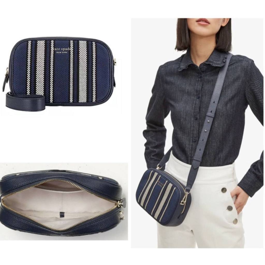 ORIG & IMPORTED KS Astrid Canvas Stripe Medium Crossbody Bag Blue