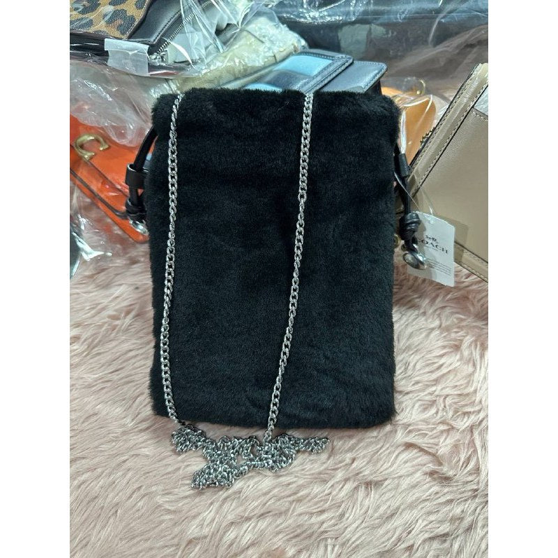 ORIG & IMPORTED CCH Drawstring Pouch In Shearling Fur Black Small Chain Bag