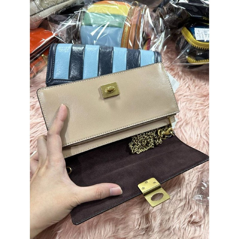 ORIG & IMPORTED CCH Hutton Clutch With Colorblock Quilting Chain Beige Black Bag