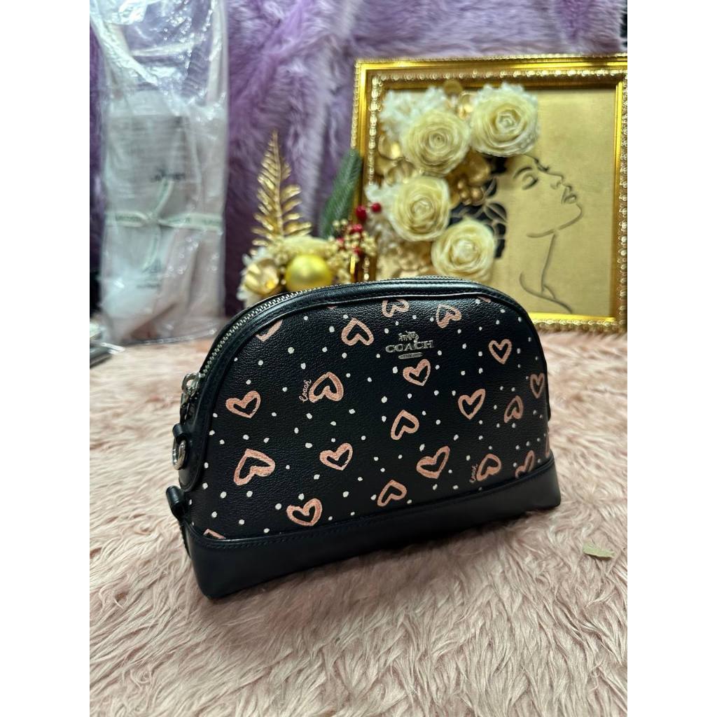 ORIG Preloved CCH Dome Crossbody Small Black Bag With Hearts Print