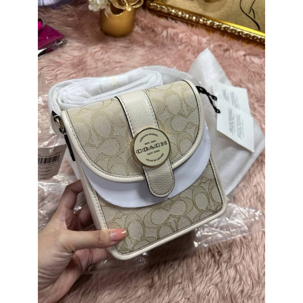 ORIG & IMPORTED CCH North/South Lonnie Phone Crossbody Small Bag In Signature Jacquard White