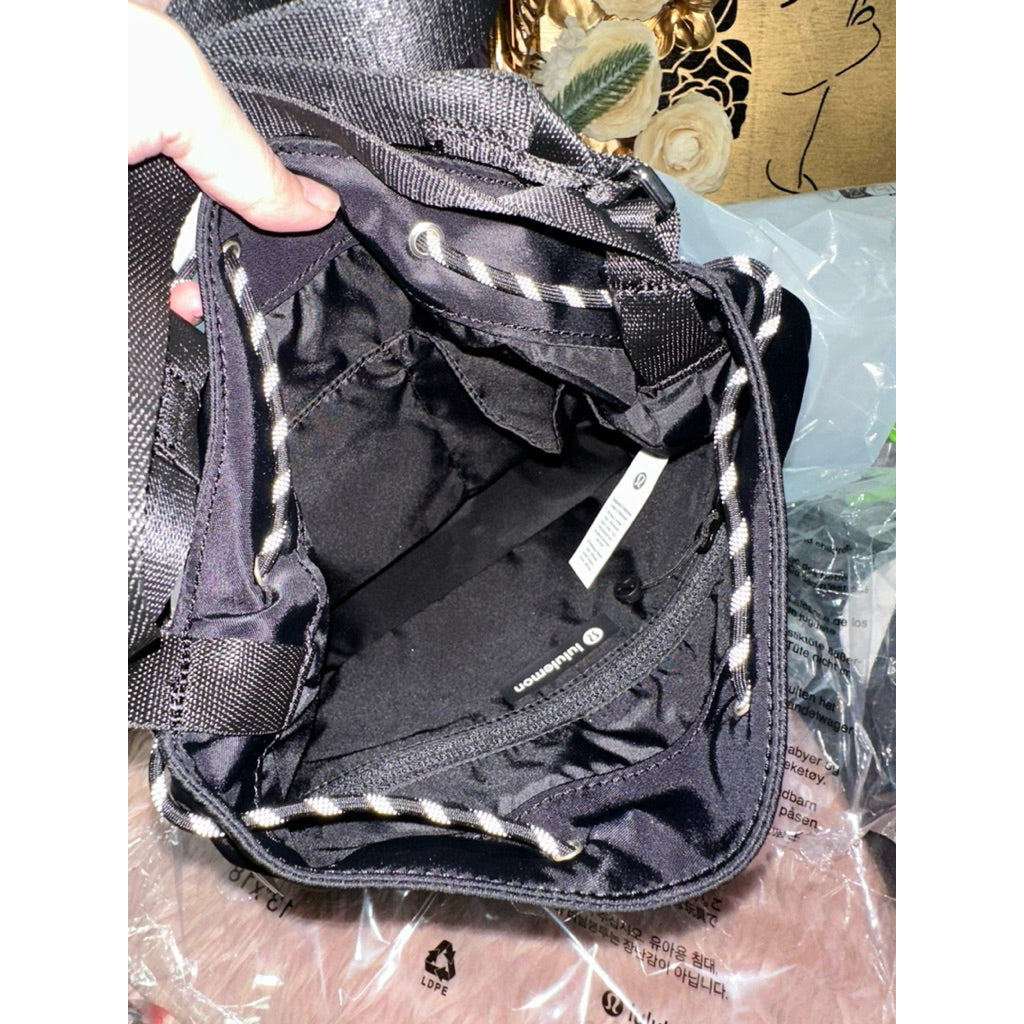 ORIG & IMPORTED LuluLemon Drawstring Bucket Crossbody Nylon Black Bag 5L