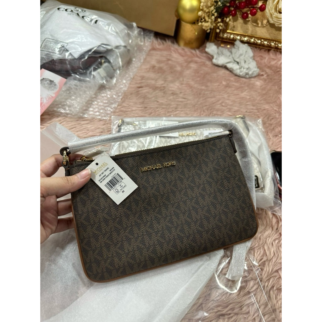 ORIG & IMPORTED MK Jet Set Small Signature Logo Large Wristlet Wallet Bag brown white Pink