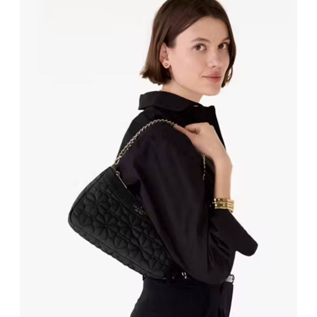 ORIG & IMPORTED KS Spade Flower Quilted Fabric Convertible Crossbody Bag Black / Pink