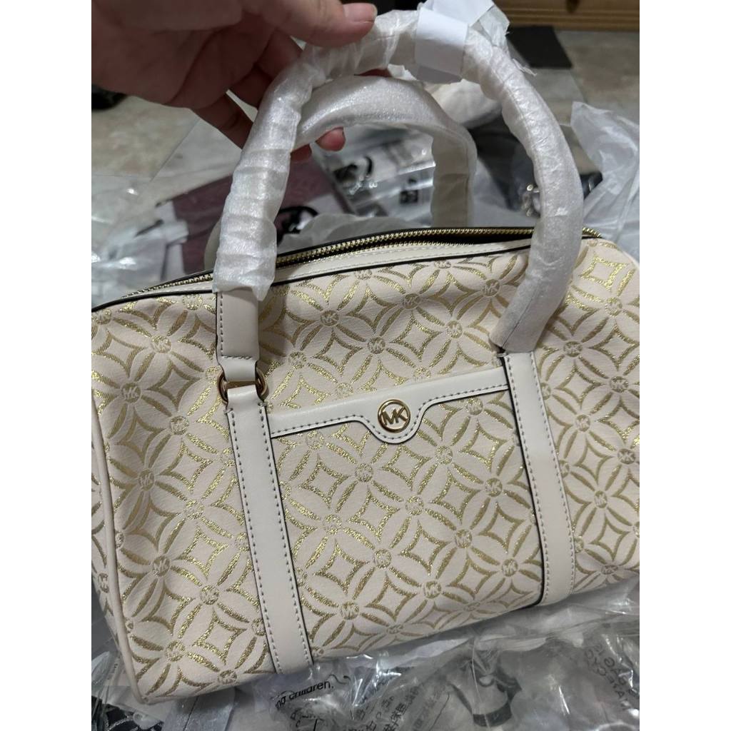 ORIG & IMPORTED MK Medium Duffle Satchel Bag Glitter Vanilla White