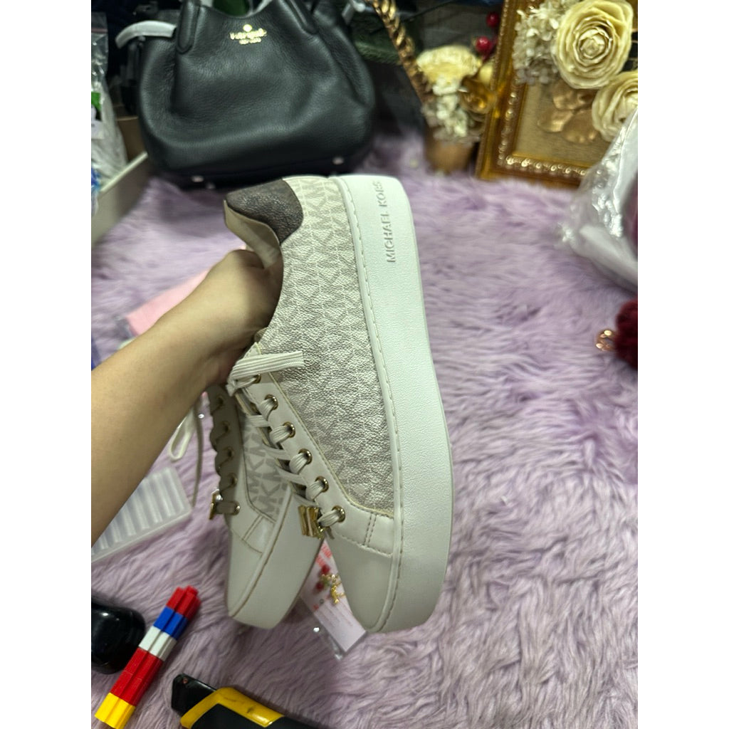 AUTHENTIC/ORIGINAL Michael K0rs MK Poppy Color-Block Logo Vanilla White Sneaker Shoes