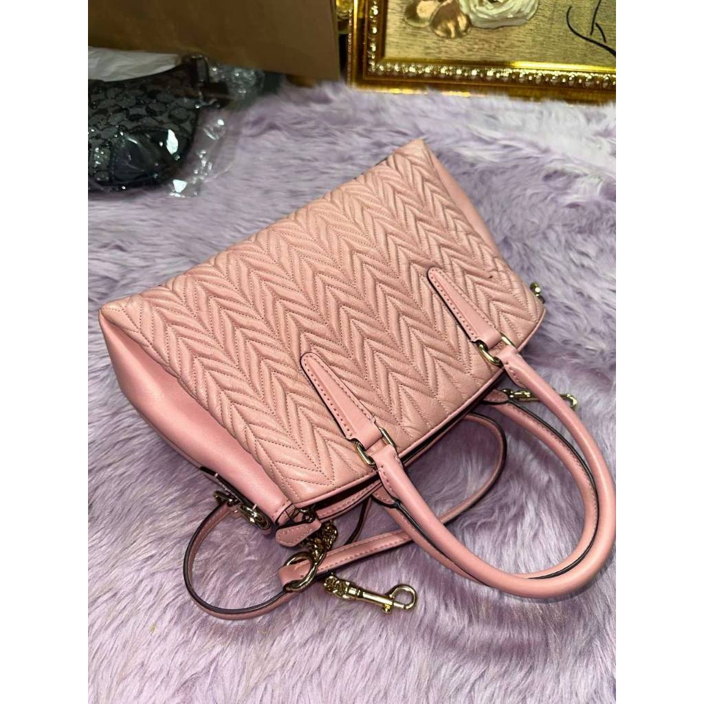 ORIG Preloved RARE CCH Mini Sage Carryall Satchel Small Pink Quilted Bag