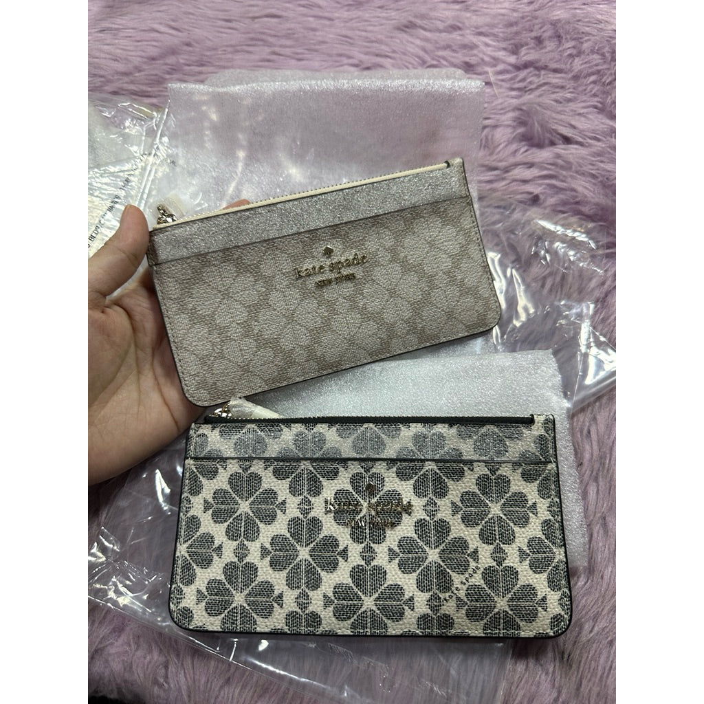 ORIG & IMPORTED KS Spade Flower Large Slim Card Holder Wallet Beige/Black