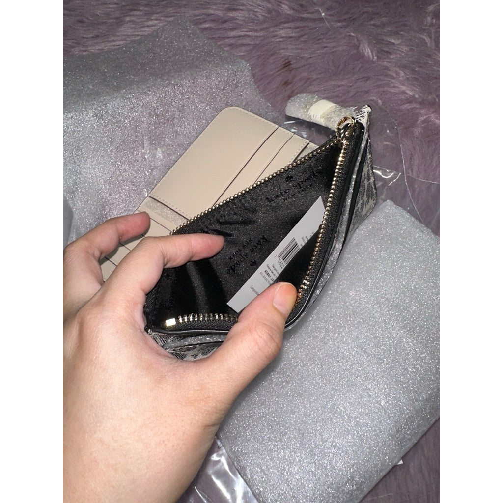 ORIG & IMPORTED KS Spade Flower Large Slim Card Holder Wallet Beige/Black
