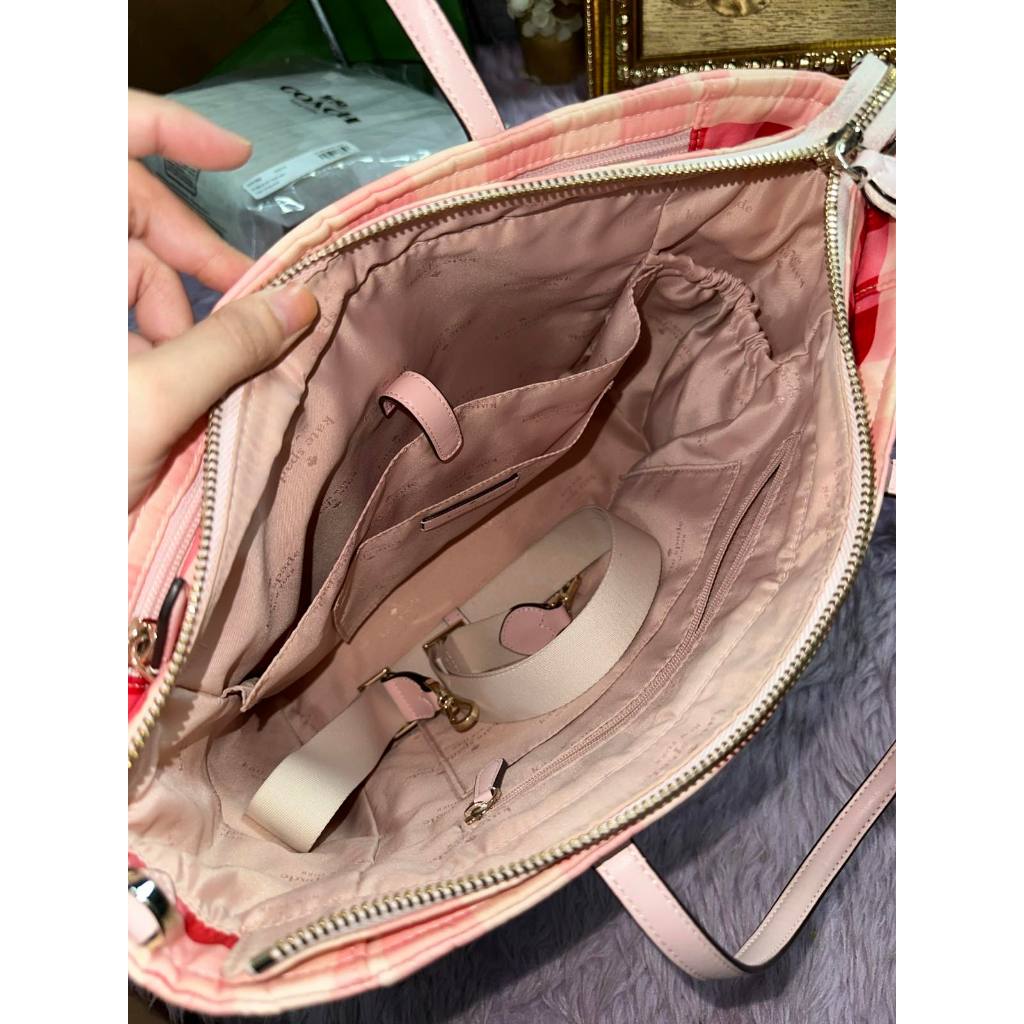 ORIG Preloved KS Chelsea Gingham Medium Satchel Nylon Pink Bag