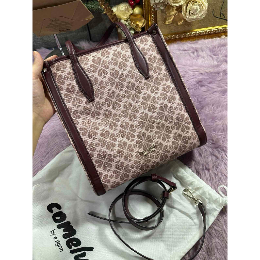 ORIG Preloved KS Retail Spade Flower Coated Canvas Medium Pink Laptop Bag