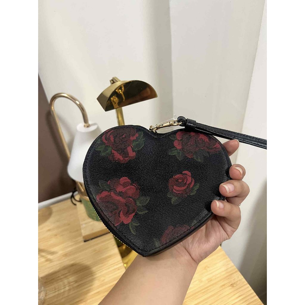 ORIG Preloved Coach Large Heart black Wallet with Floral Print