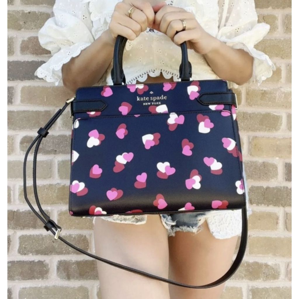 ORIG Preloved KS Staci Flutter Hearts Medium Satchel Black/Pink Bag