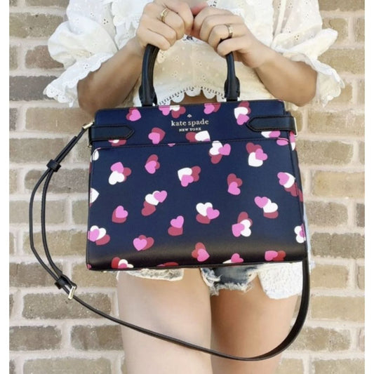 ORIG Preloved KS Staci Flutter Hearts Medium Satchel Black/Pink Bag