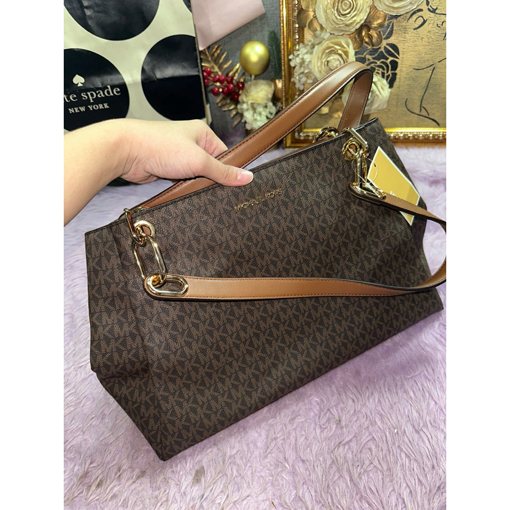 ORIG & IMPORTED MK Trisha Large Logo Shoulder Tote Bag in Brown
