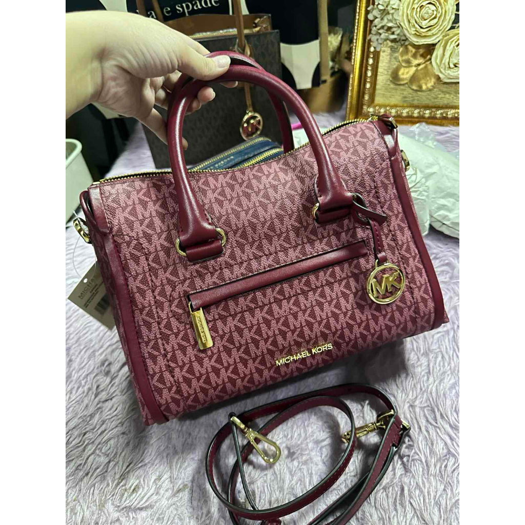 ORIG Preloved MK Carine Medium Logo Satchel Maroon Bag