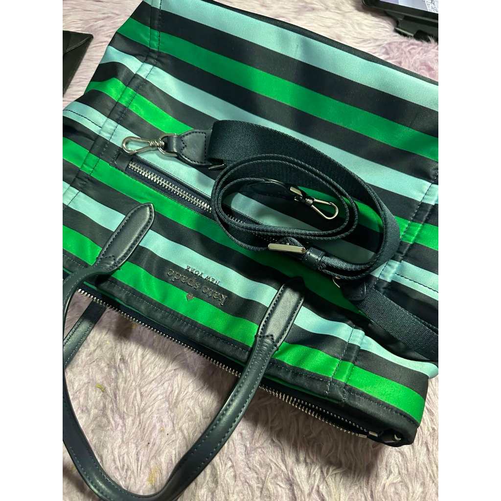 ORIG Preloved KS Chelsea Foliage Stripe Medium Satchel Nylon Green Bag