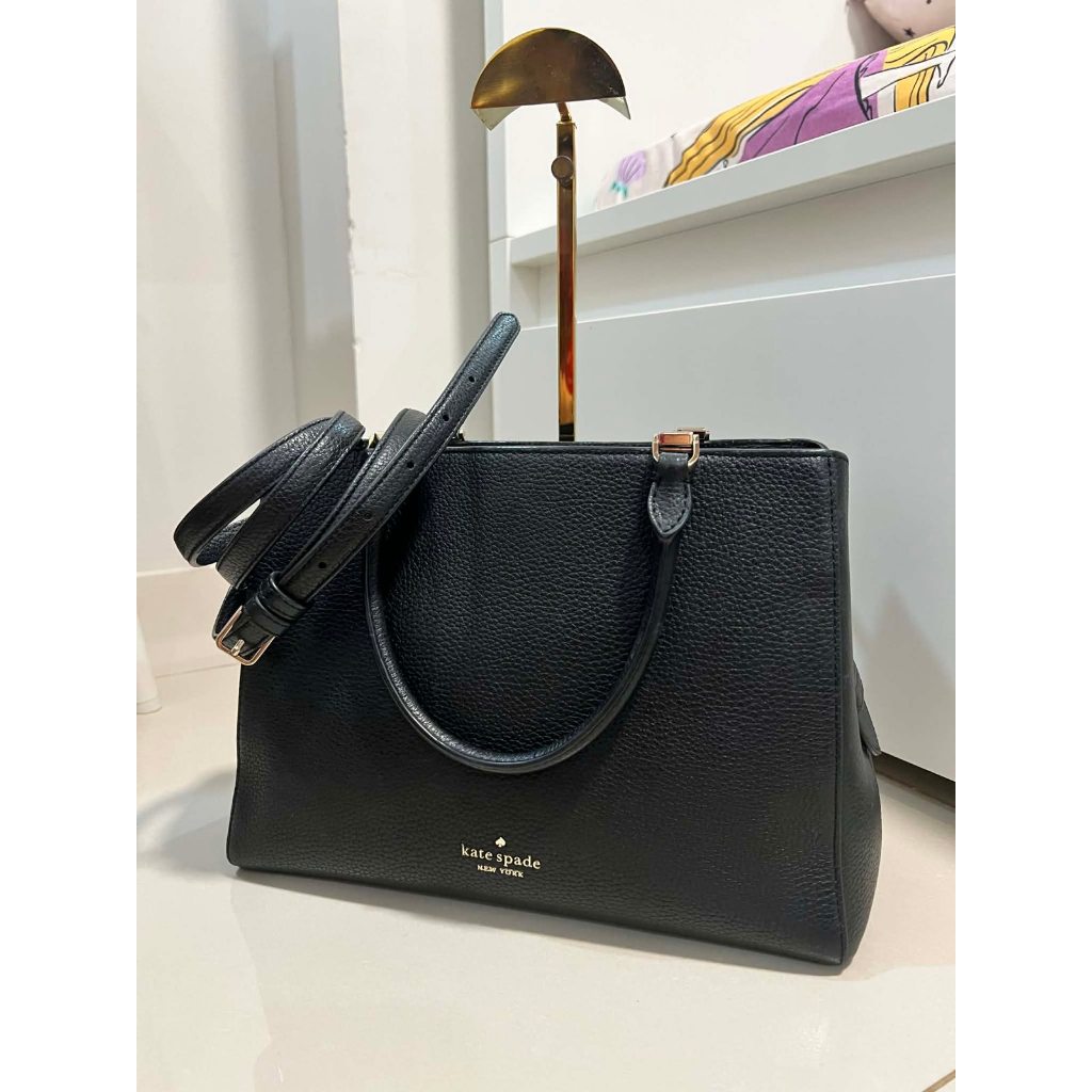 ORIG Preloved KS Leila Triple Compartment Satchel Crossbody Black Bag