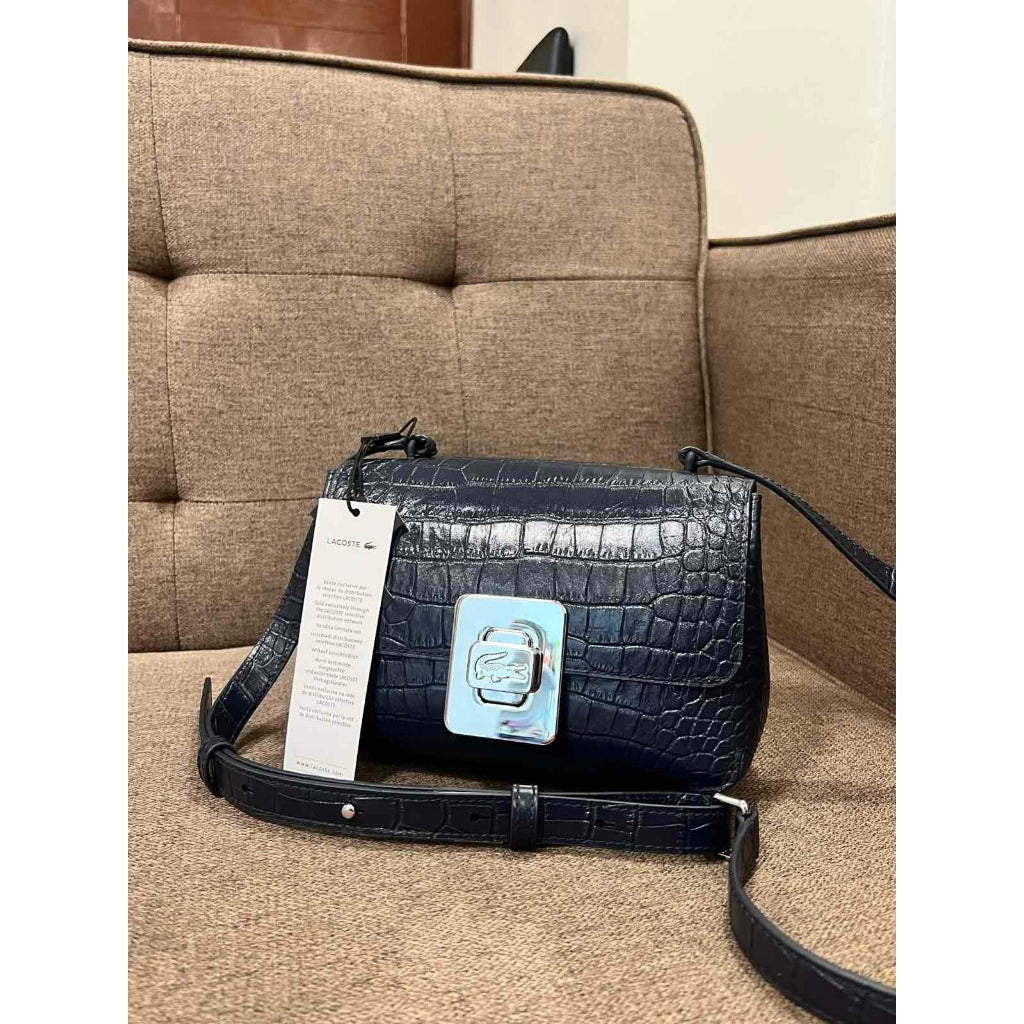 ORIG & IMPORTED LCT Amelia Metal Clasp Embossed Leather Crossbody Blue Bag