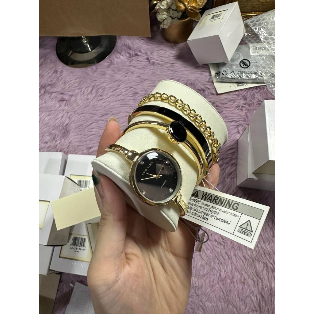 ORIG & IMPORTED AK Klein Bangle Gold Watch and Bracelet Set AK/5142BKST