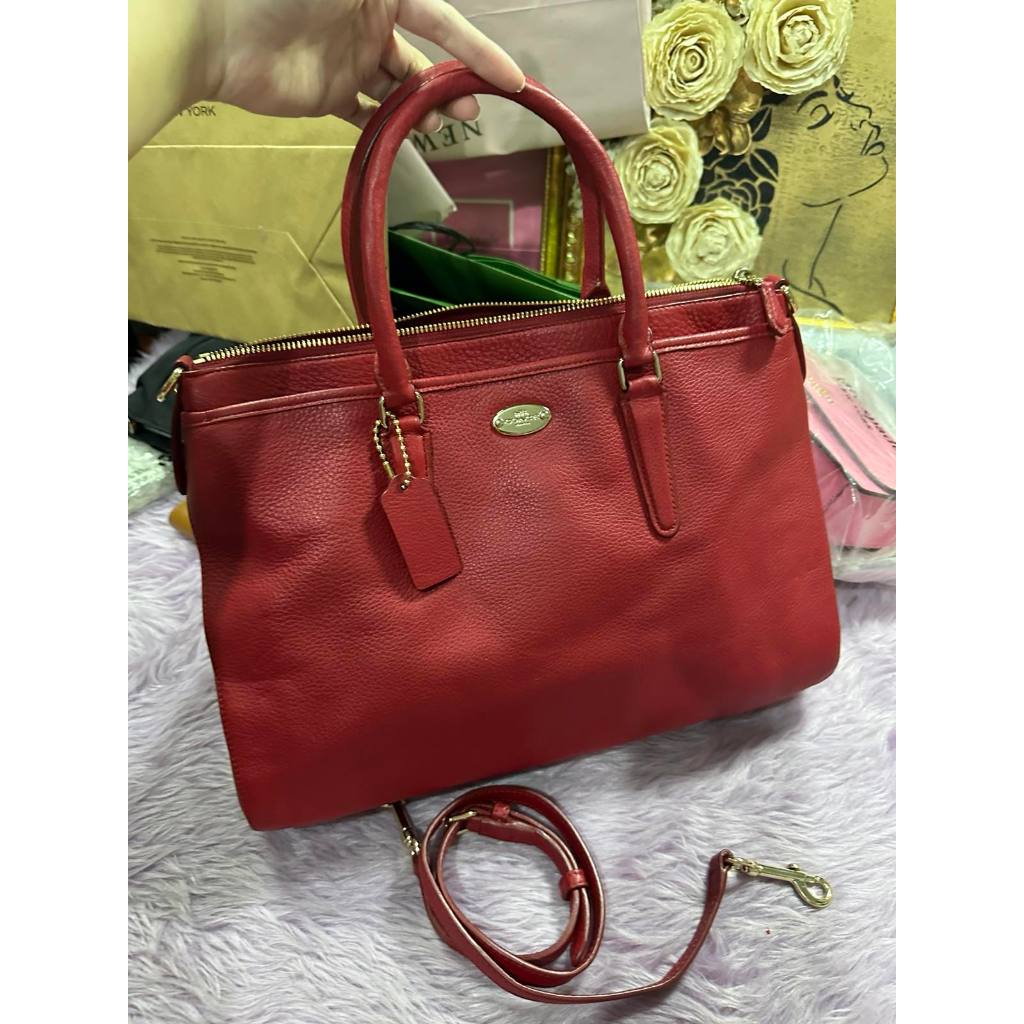 ORIG Preloved CCH Morgan Pebbled Leather Satchel Handbag Red Bag