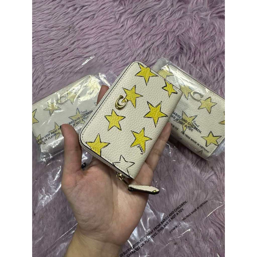 ORIG & IMPORTED CCH Essential Small Zip Around Card Case Star Print White Wallet