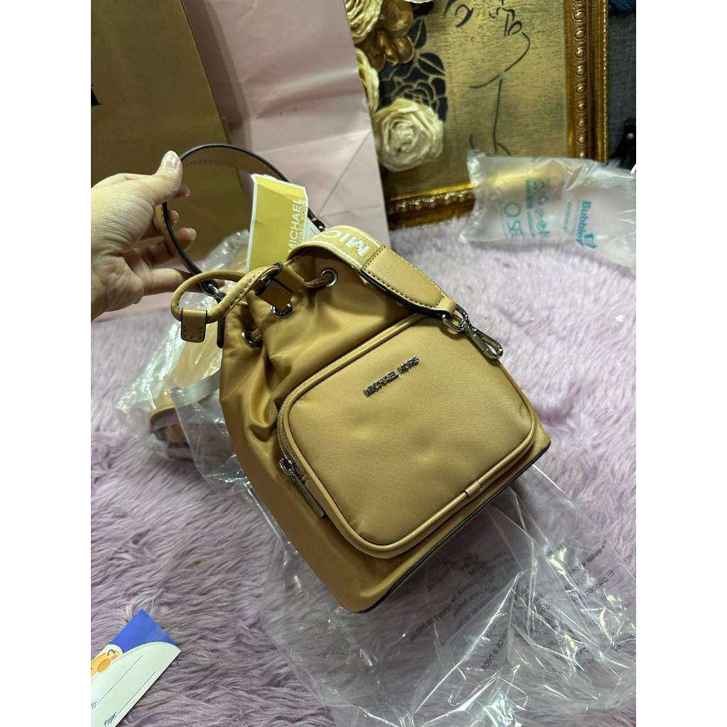 ORIG & IMPORTED MK Khai Small Nylon Bucket Bag Peanut Brown