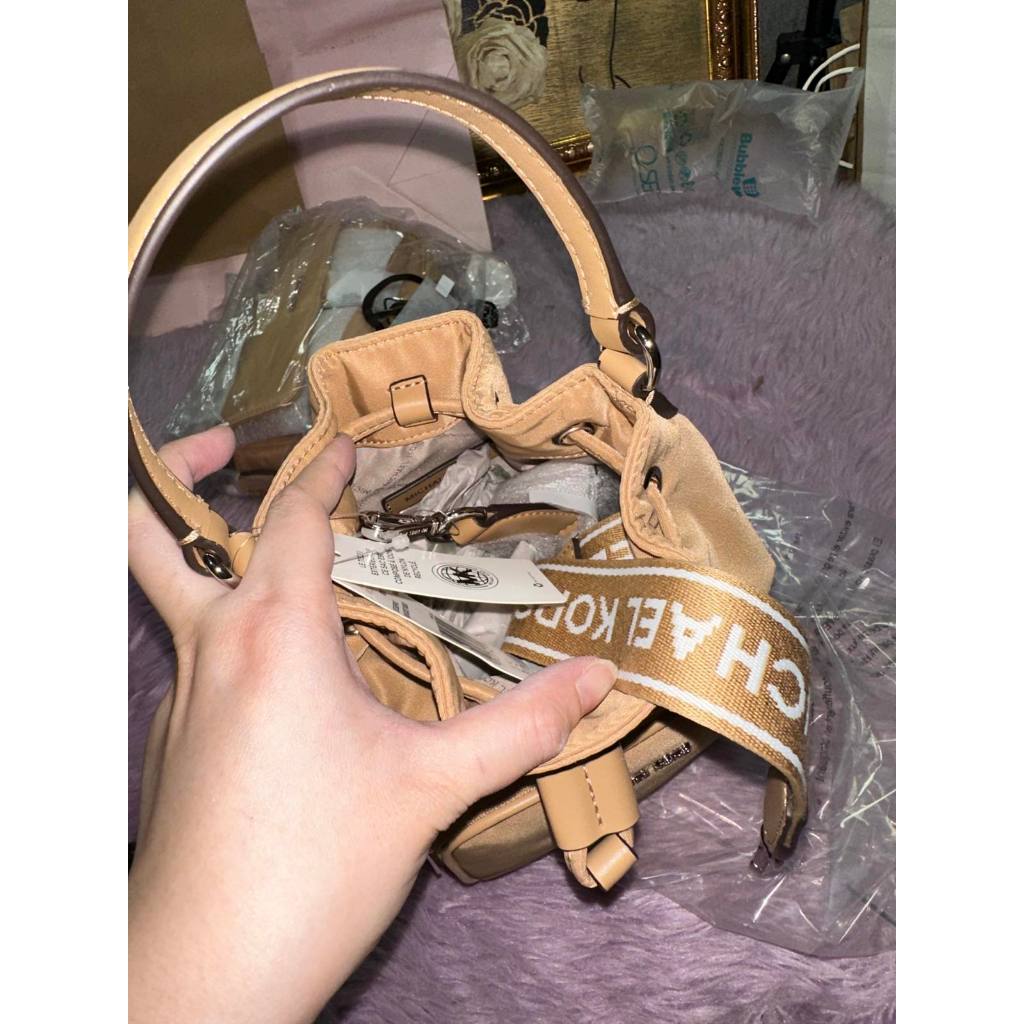 ORIG & IMPORTED MK Khai Small Nylon Bucket Bag Peanut Brown