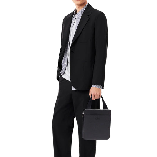 ORIG & IMPORTED Lacoste Chantaco Slim Flat Leather Men Black Bag