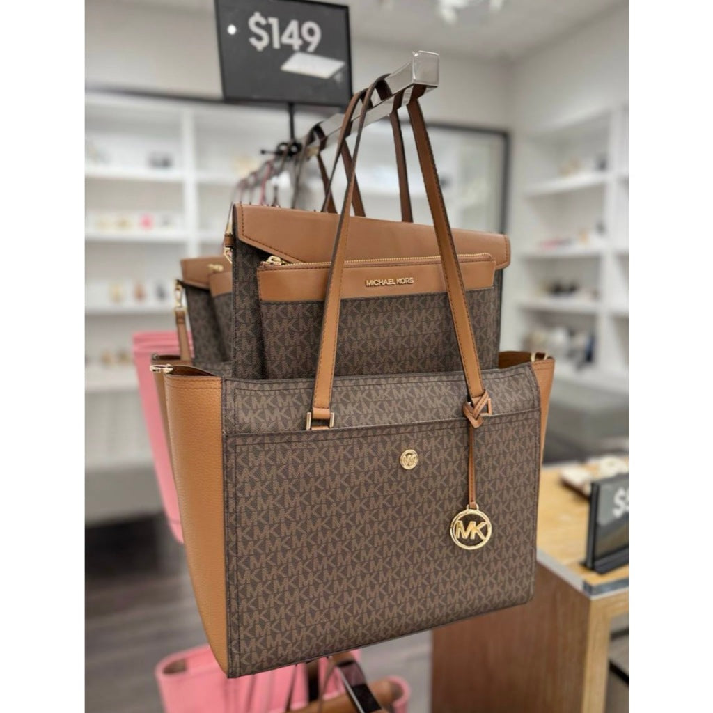 ORIG & IMPORTED MK Maisie Large Logo 3-in-1 Tote Brown Black Vanilla Bag