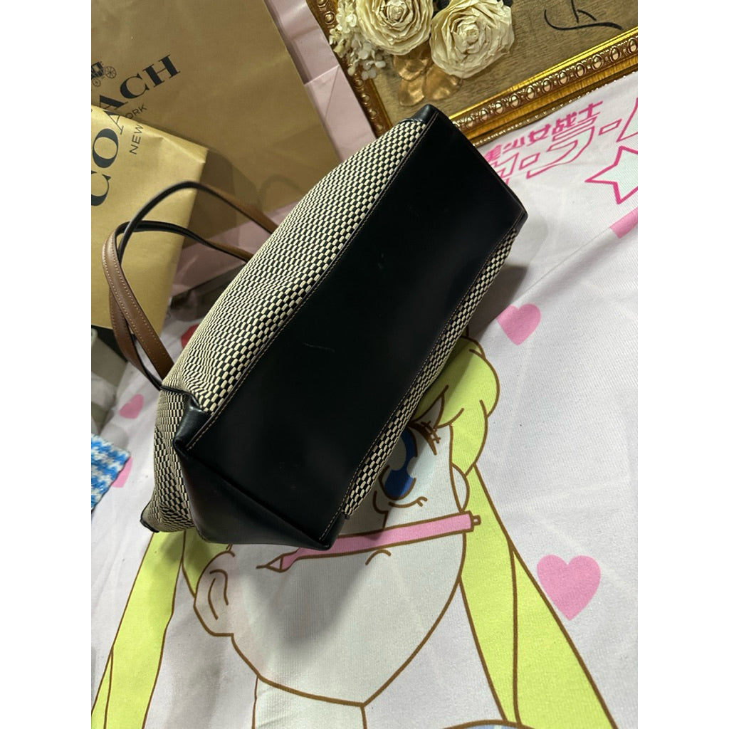 ORIG Preloved Coach Ava Tote Black Bag in Legacy Jacquard