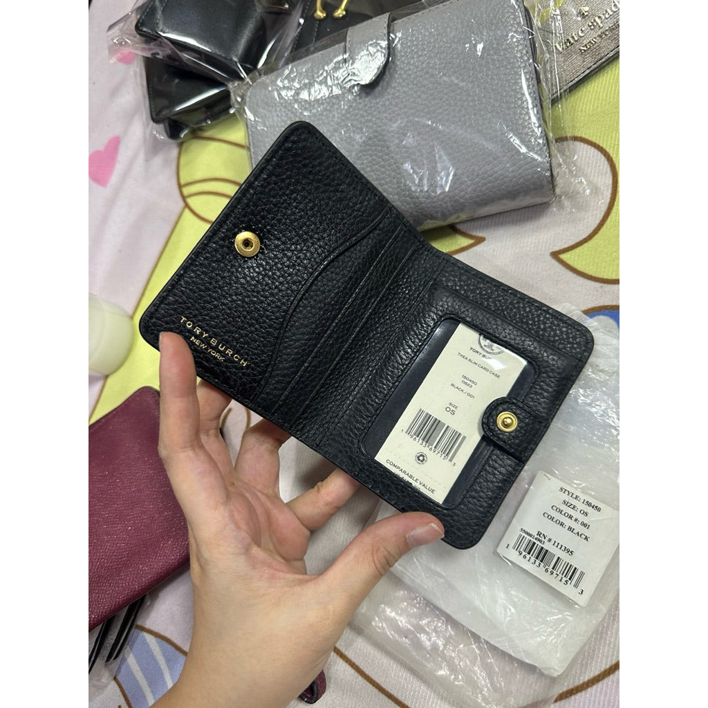ORIG & IMPORTED Tory TB Thea Slim Card Case Small Wallet in Black