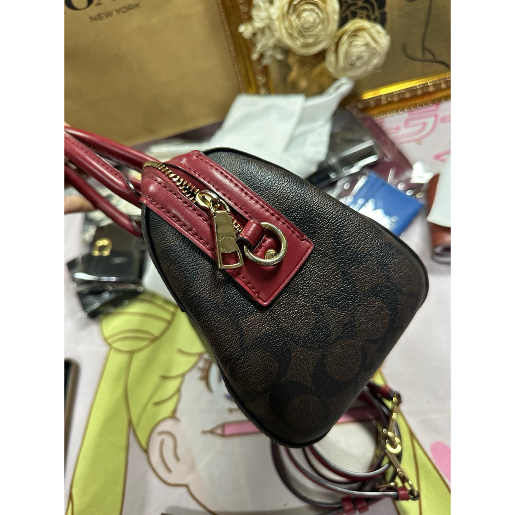 ORIG Preloved CCH Rowan Satchel In Signature Canvas Brown/Red Bag