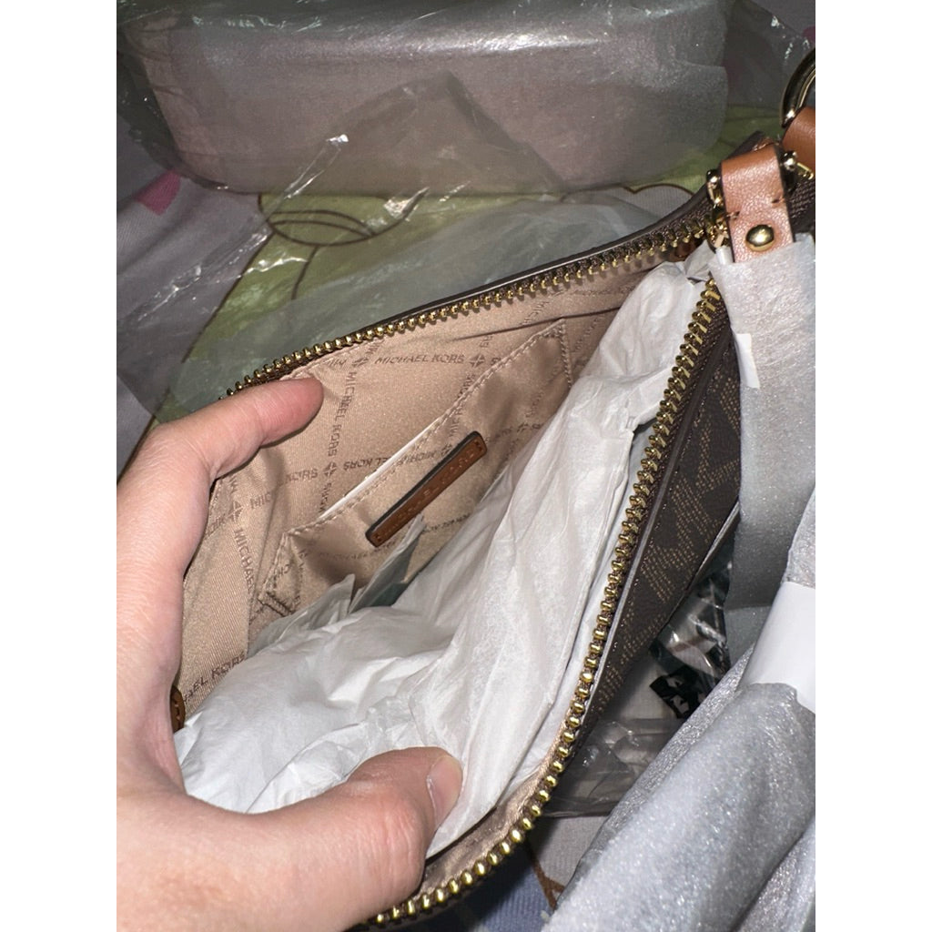 ORIG & IMPORTED MK Signature Dover Small Half Moon Crossbody Bag Brown
