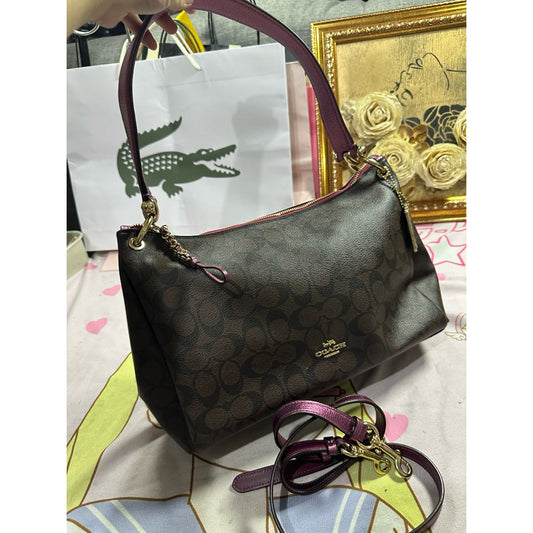 ORIG Preloved RARE CCH Mia Shoulder Bag Signature Brown Metallic Berry