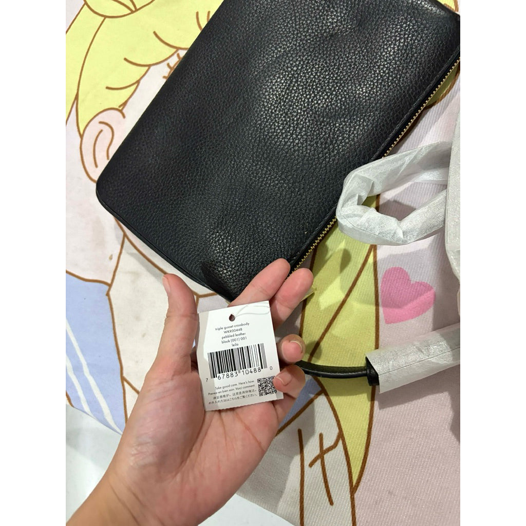 ORIG & IMPORTED KS Leila Triple Gusset Crossbody Small Slim Black Bag
