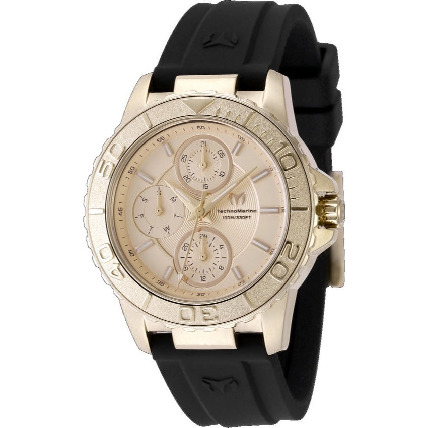 ORIG & IMPORTED Technomarine Sea 36mm TM-725016 Lady's Watch Gold Dial Silicone Band