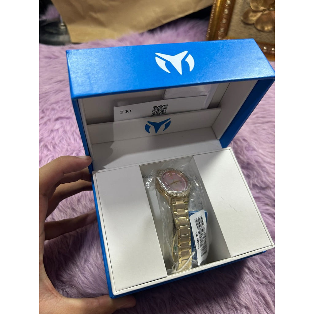 ORIG & IMPORTED Technomarine LUNA 33MM TM-825003 Lady's Watch Pink Dial Gold Band