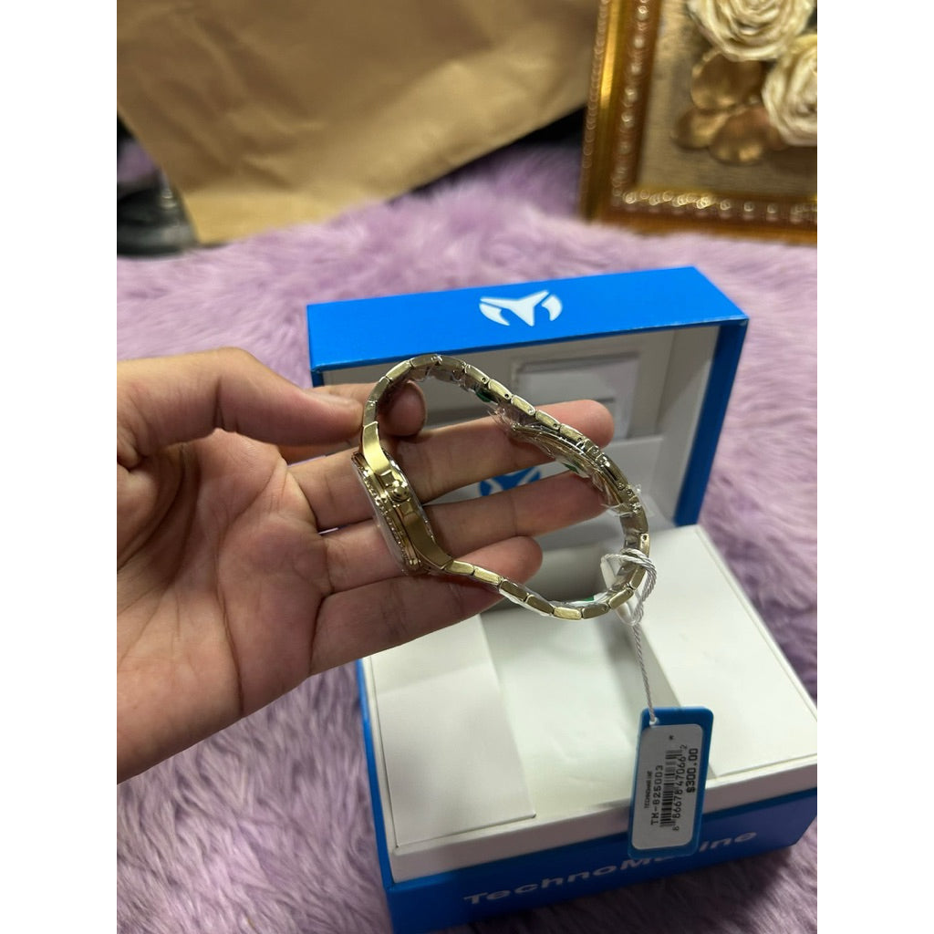 ORIG & IMPORTED Technomarine LUNA 33MM TM-825003 Lady's Watch Pink Dial Gold Band