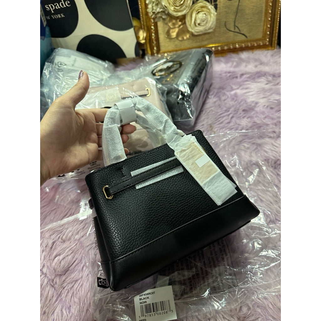 ORIG & IMPORTED MK Reed Extra-Small Pebbled Leather Satchel Black Pink Bag