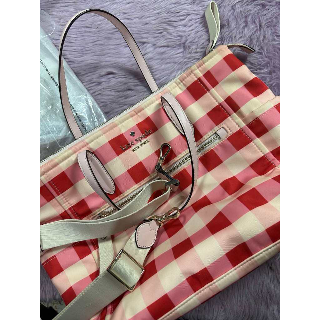 ORIG Preloved KS Chelsea Gingham Medium Satchel Nylon Pink Bag